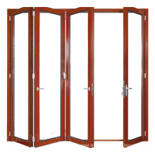 Saudi Arabia Rosewood Save Space  Double Frosted Glass  Bi Fold Door Aluminum Accordion Glass Folding Doors